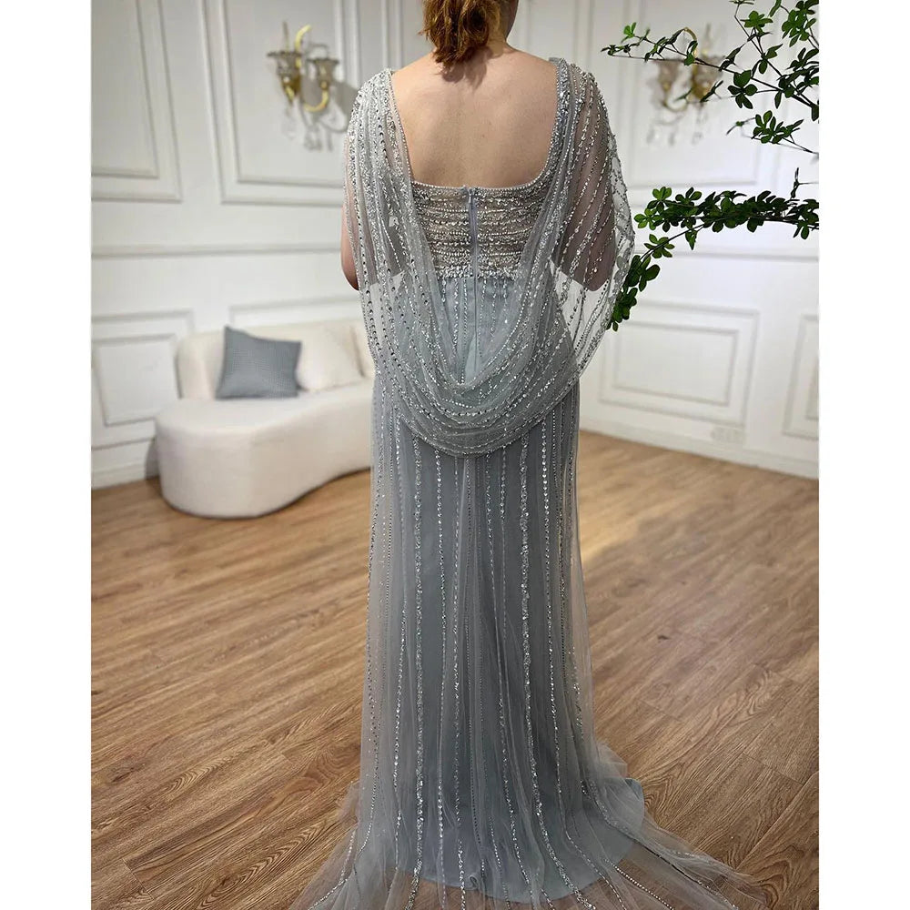 Luxury Champagne Split Evening Dresses 2024 Diamond Beaded Sleeveless Mermaid Formal Serene Hill LA70301