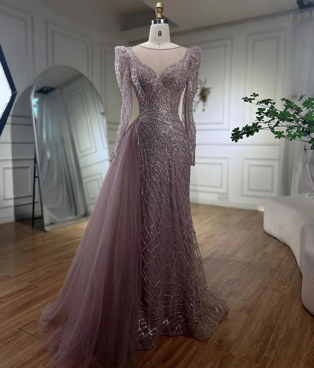 SERENE HILL Arabic Muslim Pink Mermaid Luxury Beaded Evening Dresses 2024 Gowns With Skirt For Women Wedding Party GLA72206