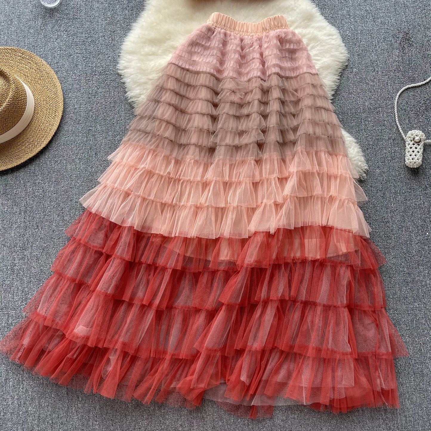 New Women Two Piece Set Summer Three-dimensional Flower Mesh Vest Tank Tops+mesh Long Skirts Fashion Korean Outfits