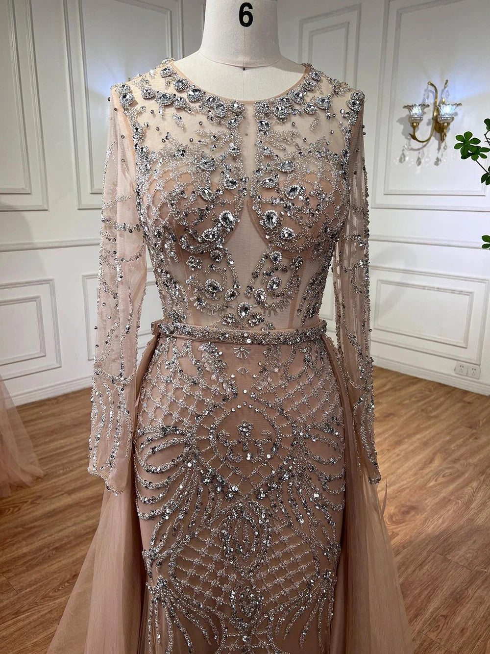 Serene Hill Muslim Silver Nude Mermaid Gown with Detachable Overskirt Beaded Evening Dress for Women Wedding Party 2024 LA71919