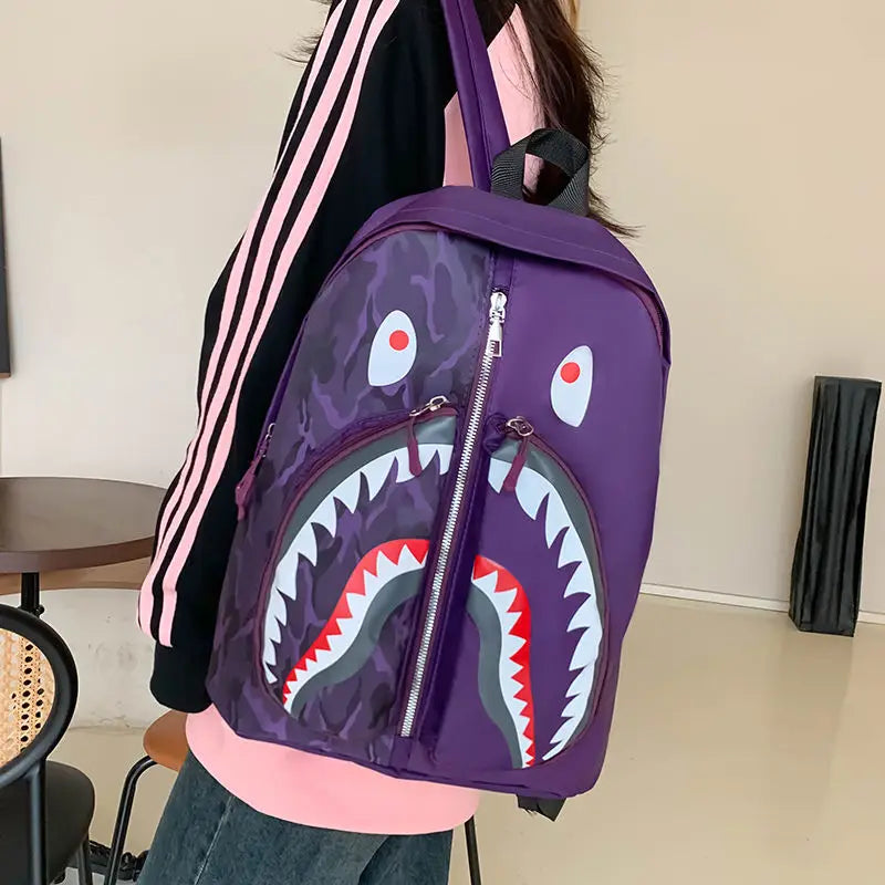 2024 waterproof School Backpacks for Student Style Anime Shark Print Travel Bags Punk Street Trend Waterproof Shoulder Backpack