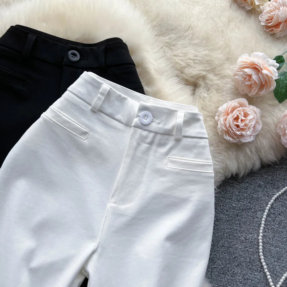 Spring Autumn Retro Flare Pants Women Casual High Waist Draping Slim Wide Leg Bottom Long Pants Korean White Black Trousers