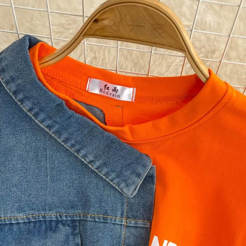 Women Summer Casual T Shirt Short Sleeve Streetwear Patchwork Denim Long Shirts Female O-neck Slim Jeans Tops