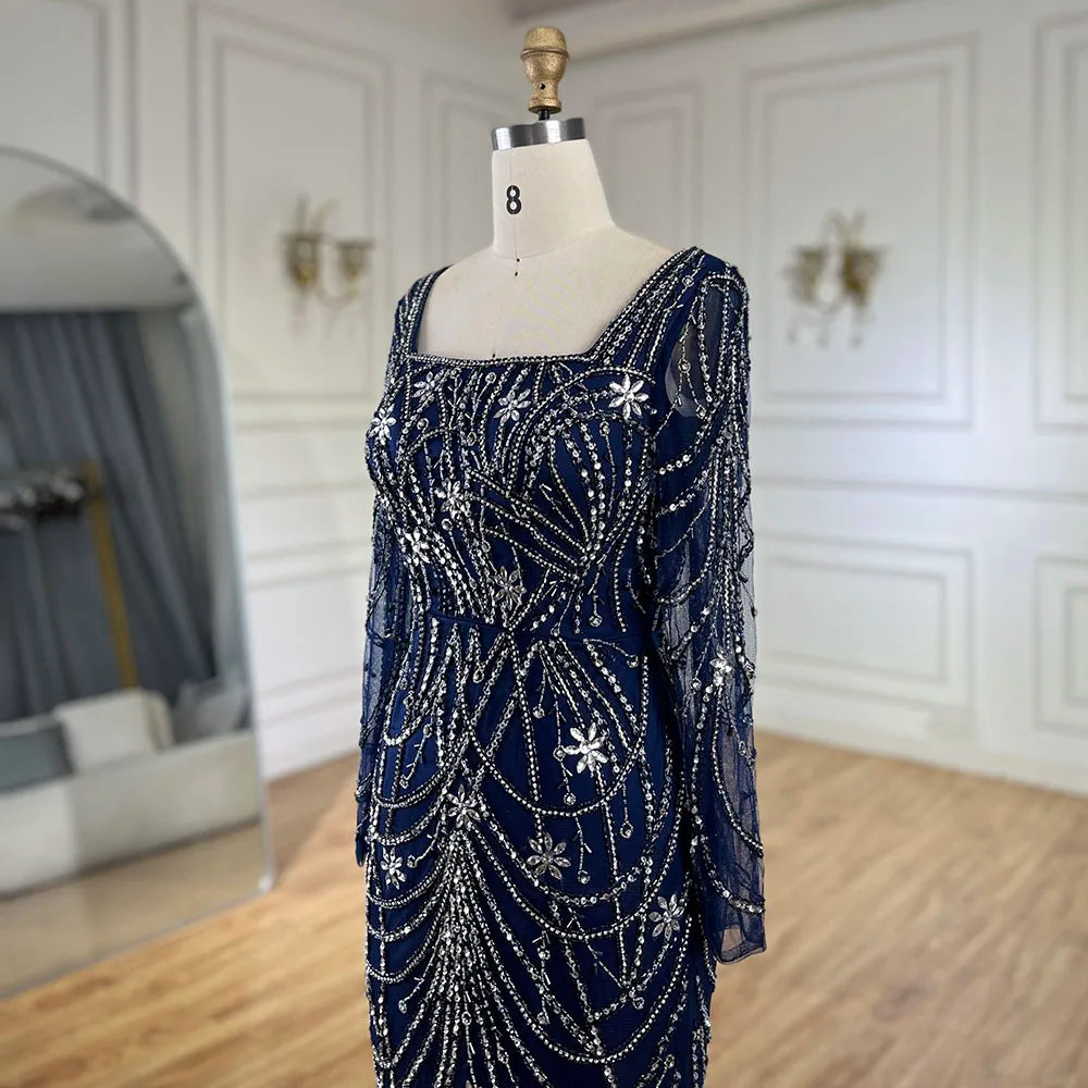 Serene Hill Luxury Dubai Green Mermaid Elegant Crystal Beaded Arabic Evening Dresses Gowns For Women Wedding Party 2023 BLA72242