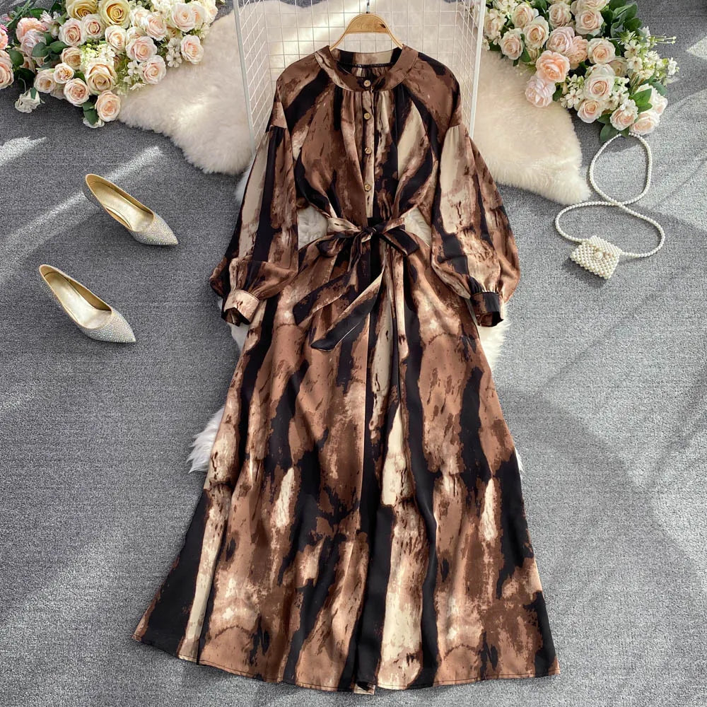 Vintage Women Casual Print Long Party Dress Elegant and Chic A-Line Leopard Prom Birthday Clothes Female Fashion Robe Autumn New