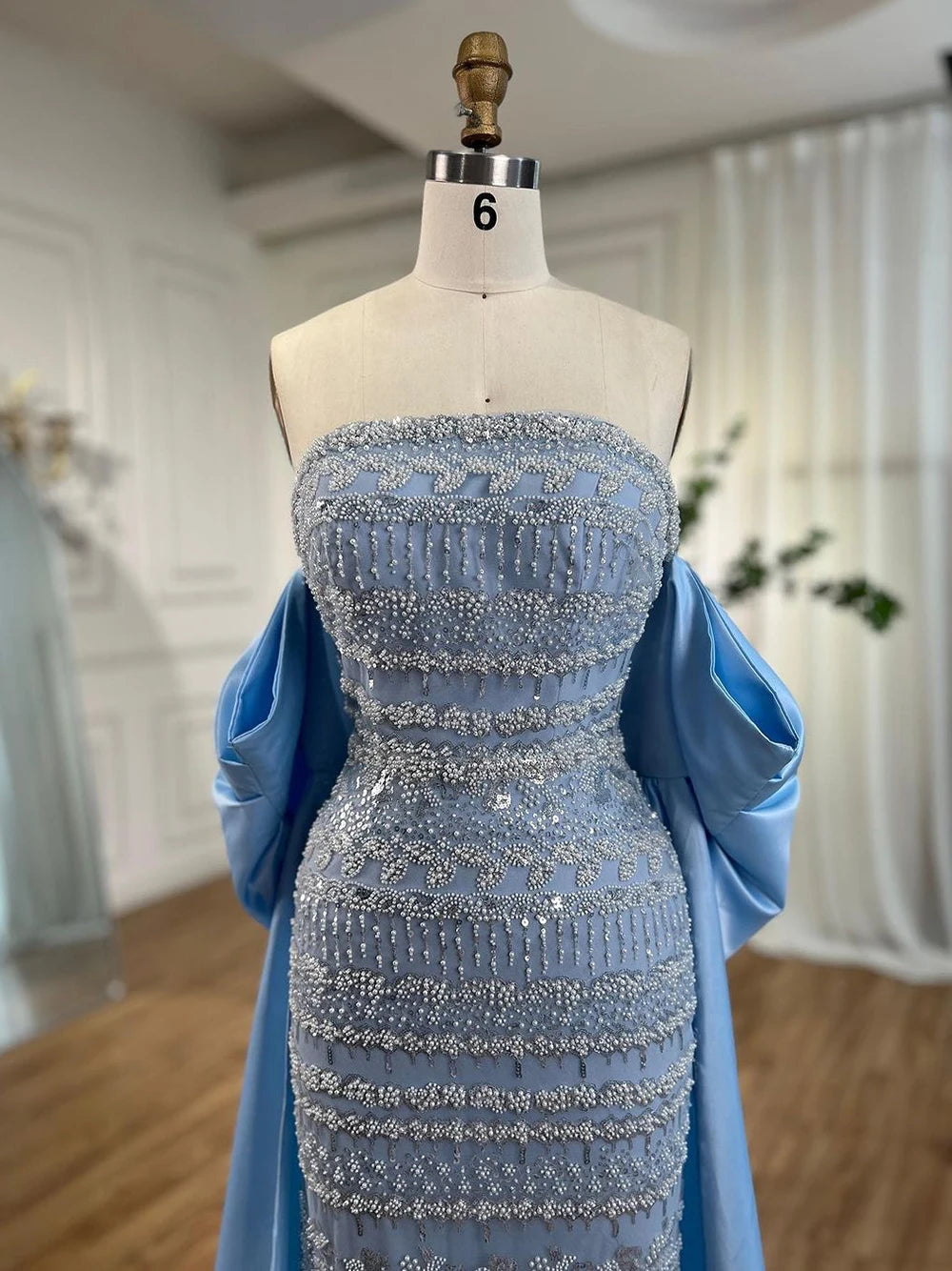 Serene Hill-Sage Green Mermaid Evening Dresses for Women, Strapless, Elegant, Sexy, Beaded, Wedding Party, 2023, BLA72126
