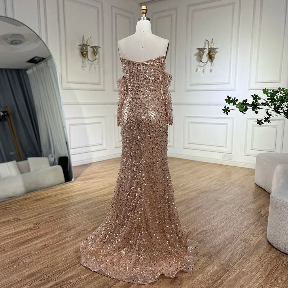 Serene Hill Arabia Orange Mermaid Strapless Luxury Beaded Crystal Evening Dresses Gowns for Women Wedding Party 2024 GLA72402