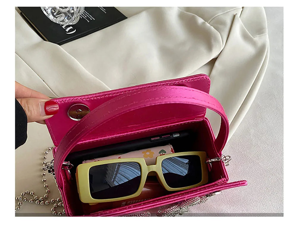 Light Luxury High-Grade Women Chain Crossbody Bag Korean Design Sense Diamond Flower New Pop Handbag Fashion Box Mini Square Bag