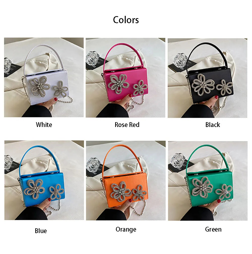 Light Luxury High-Grade Women Chain Crossbody Bag Korean Design Sense Diamond Flower New Pop Handbag Fashion Box Mini Square Bag