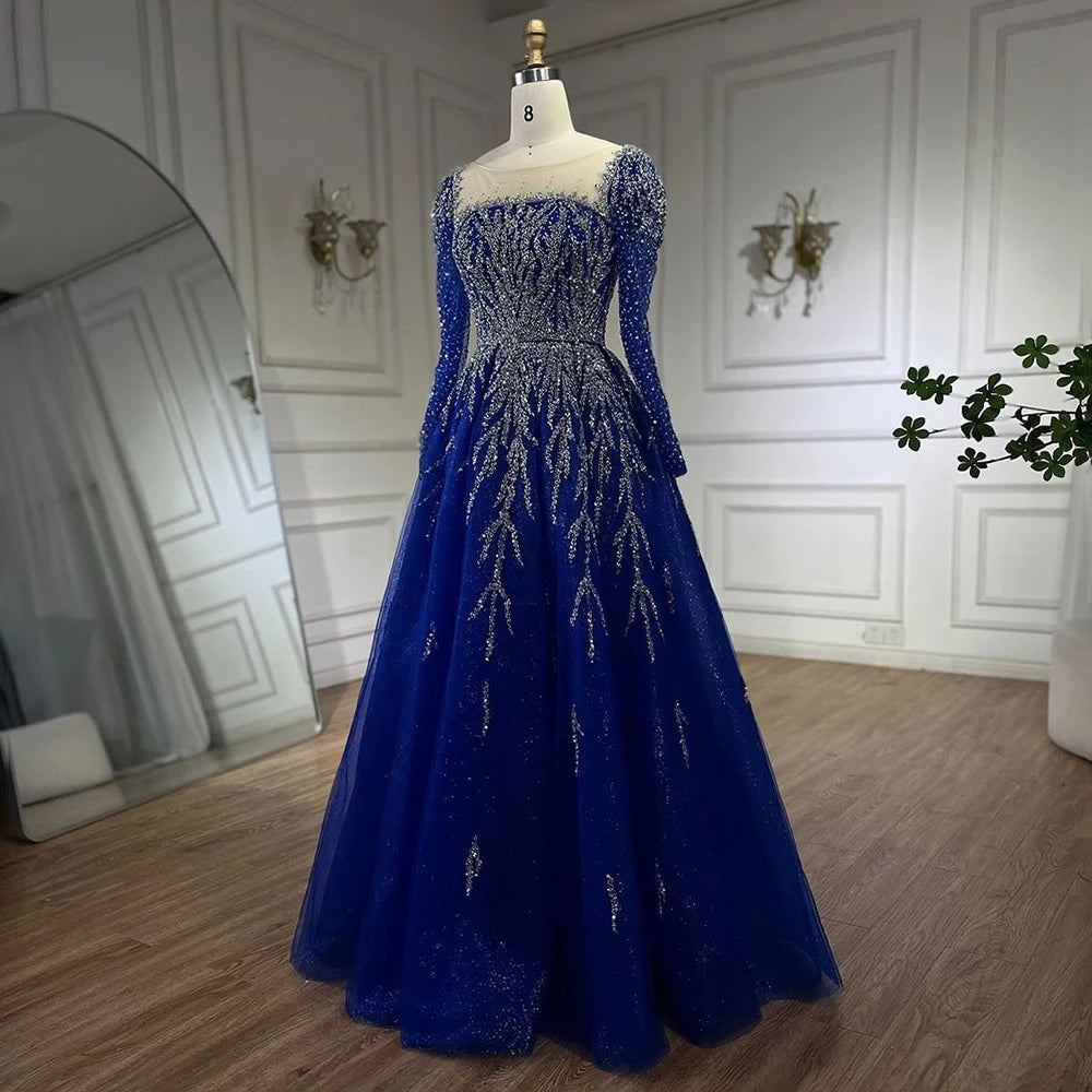 Serene Hill Muslim Pink A Line Beaded Luxury Dubai Long Evening Dresses Gowns 2024 For Woman Wedding Party LA71915