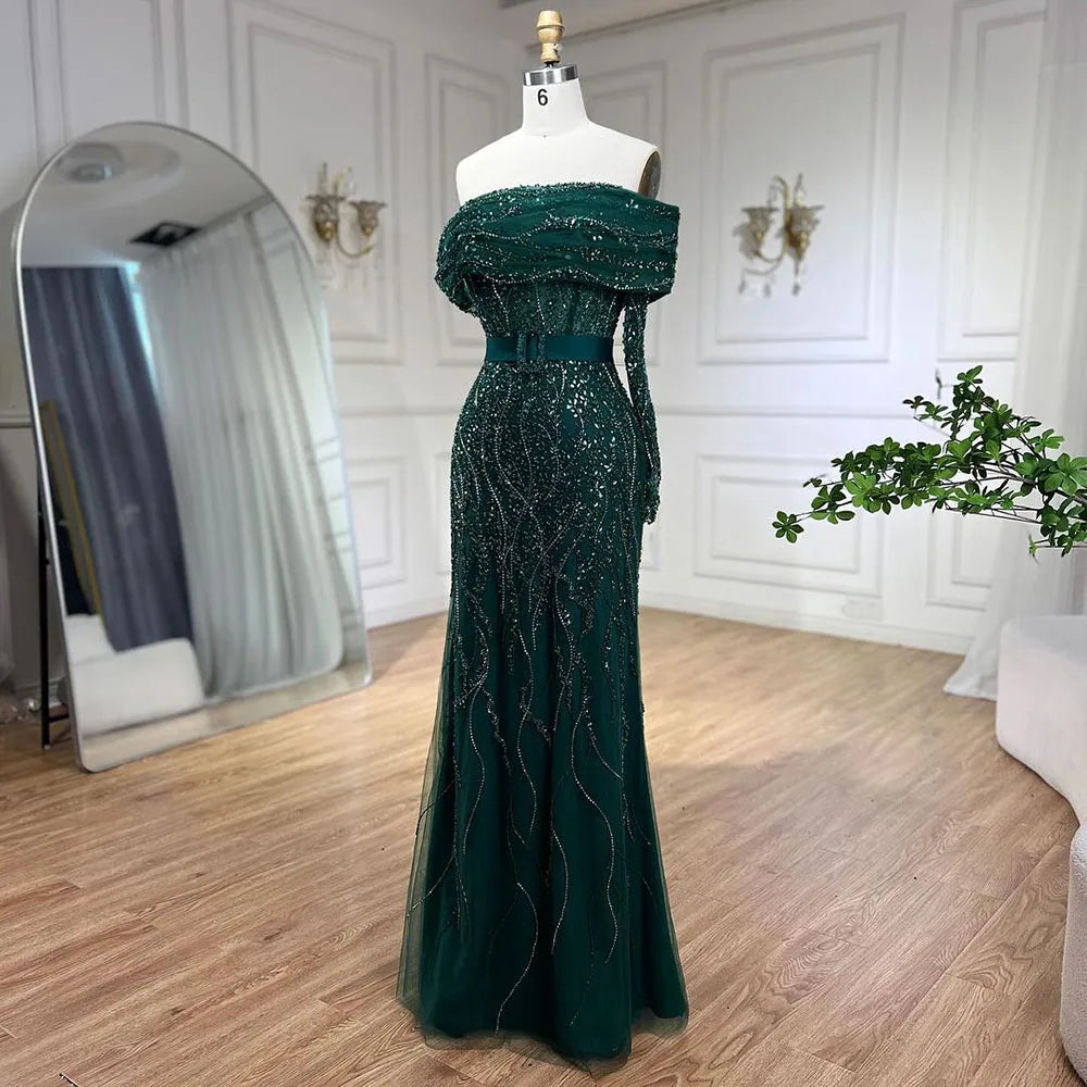 SERENE HILL 2024 Arabic Nude Mermaid One Shoulder Luxury Beaded Evening Party Dresses Formal Gowns For Women Wedding GLA72161