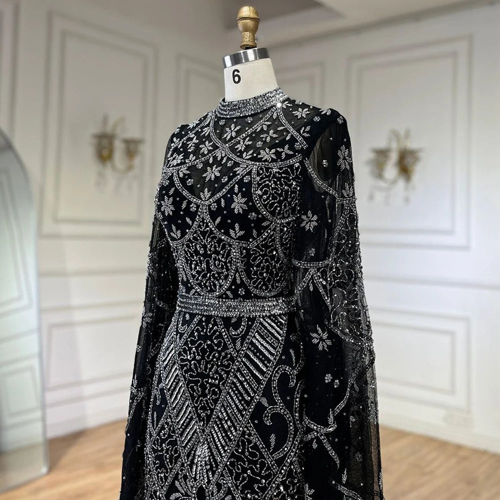 Serene Hill 2024 Muslim Nude Mermaid Elegant Bell Sleeve Beaded Luxury Dubai Long Evening Dress for Formal Occasion LA72316A
