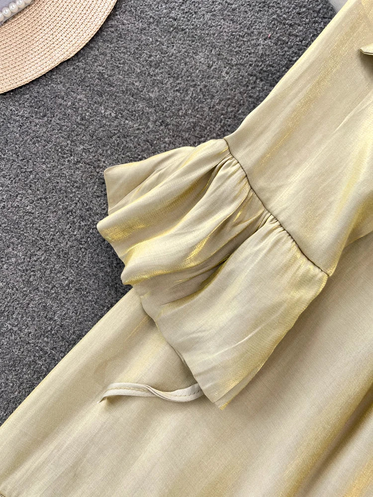 Elegant and Chic Solid Evening Dresses for Women Fashion New Bow Lace Up Flare Long Sleeve A-Line Vestidos Autumn Female Clothes