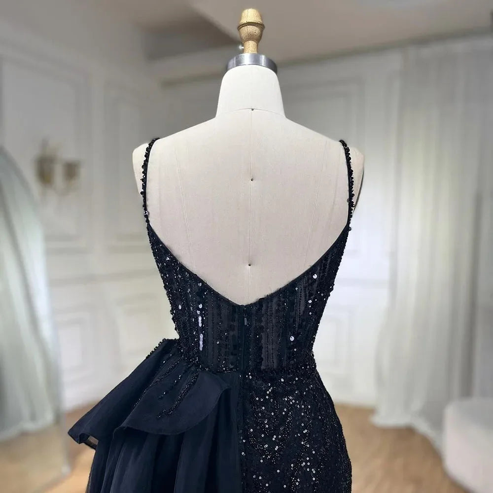 SERENE HILL 2024 Turquoise Spaghetti Strap Luxury Beaded Evening Dresses Mermaid Elegant Overskirt Gown For Women Party GLA72378