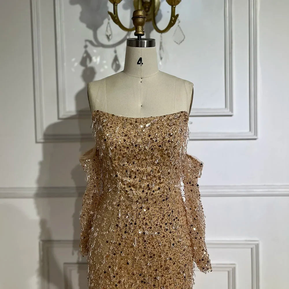 Serene Hill Arabia Orange Mermaid Strapless Luxury Beaded Crystal Evening Dresses Gowns for Women Wedding Party 2024 GLA72402