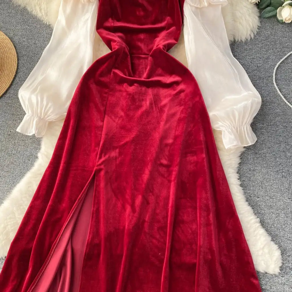 Sexy Bodycon Off Shoulder Party Dress Women Ruffles Velvet Patchwork Elegant Lady Fashion Prom Robe A-Line Vestidos Mujers New