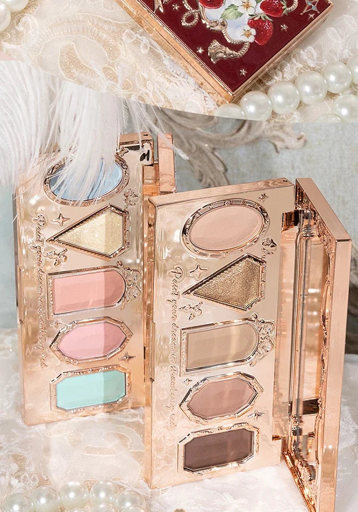 Flower Knows Strawberry Rococo Pressed Glitter Eyeshadow 5 Color Palette with Creamy Texture for Natural Makeup Eye Shadows