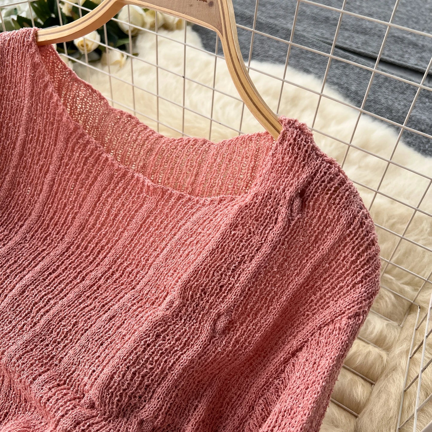 French Vintage Shirring lool sleeve slip knit overcoat with sweet slip A-line Chic Casual Vacation Women Summer dresses