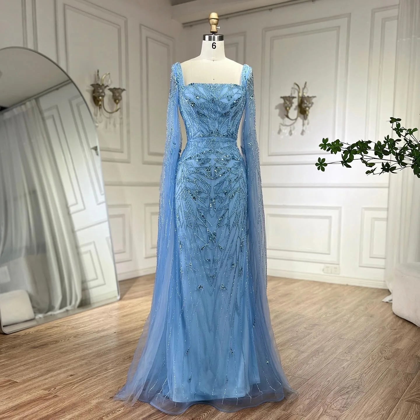 SERENE HILL 2024 Arabic Nude Cape Sleeves Mermaid Dubai Evening Dresses Beaded Luxury Wedding Party Gowns For Women GLA72261