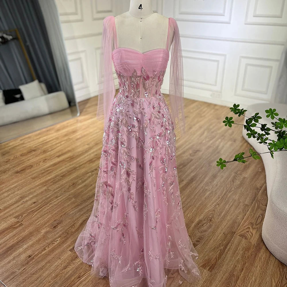 Serene Hill Arabic Green A-Line Elegant Strapless Beaded Long Evening Dresses for Women Party 2024 LA72520