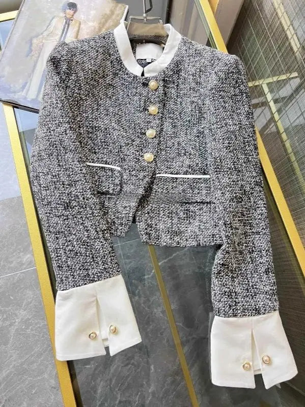 High-end Color Contrast Small Fragrance Equestrian clothing for Women Autumn New Loose and Fashionable Coarse Tweed Short Coat