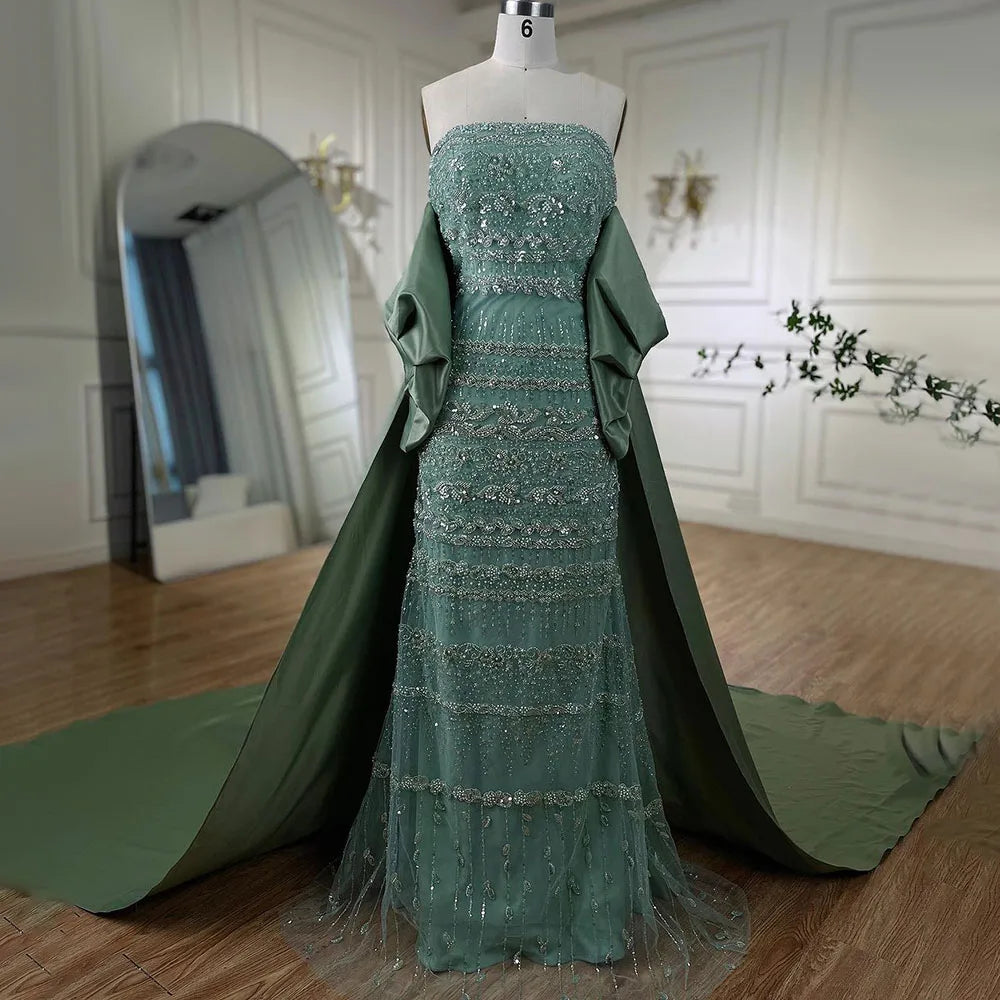Serene Hill-Sage Green Mermaid Evening Dresses for Women, Strapless, Elegant, Sexy, Beaded, Wedding Party, 2023, BLA72126