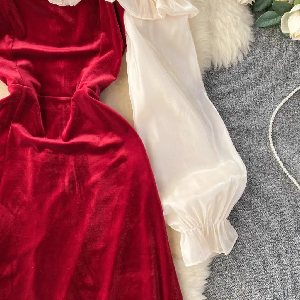 Sexy Bodycon Off Shoulder Party Dress Women Ruffles Velvet Patchwork Elegant Lady Fashion Prom Robe A-Line Vestidos Mujers New
