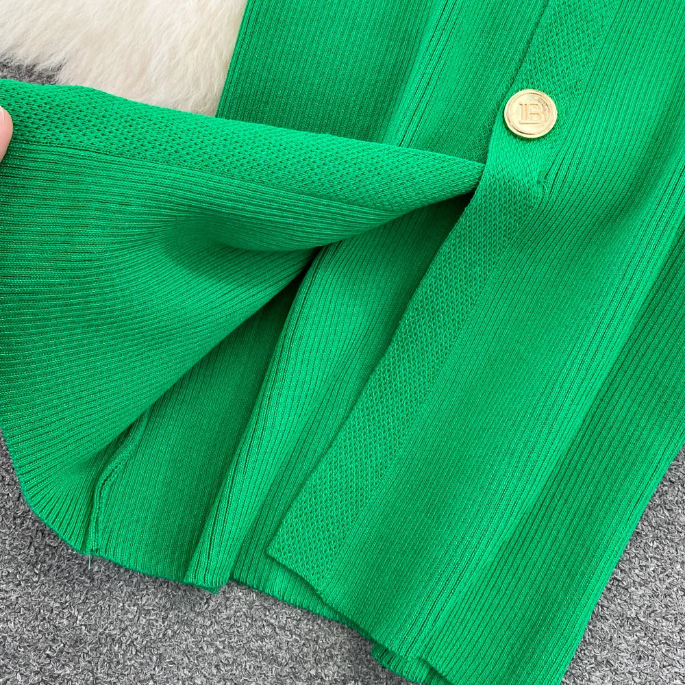 Sexy Split V-neck Long Sleeve Bodycon Dress Chic Elegant Evening Party French Fashion Knit Vestidos Women Autumn Pencil Dress