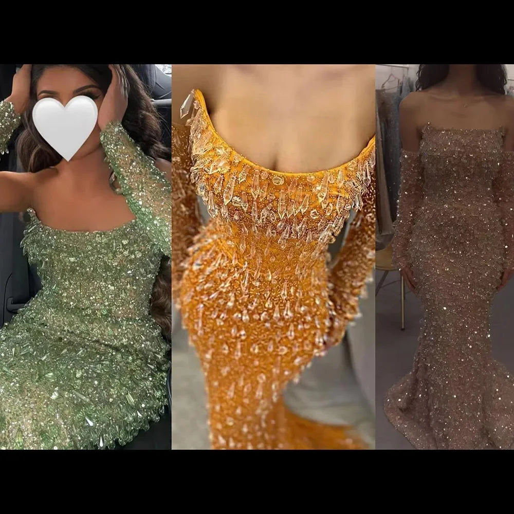 Serene Hill Arabia Orange Mermaid Strapless Luxury Beaded Crystal Evening Dresses Gowns for Women Wedding Party 2024 GLA72402