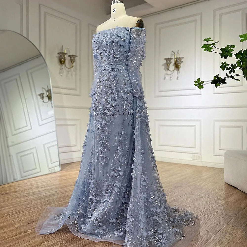Serene Hill 2024 Pink Strapless Back Lace-Up Mermaid Evening Gown with Overskirt and Appliques for Women | Wedding Party LA72641