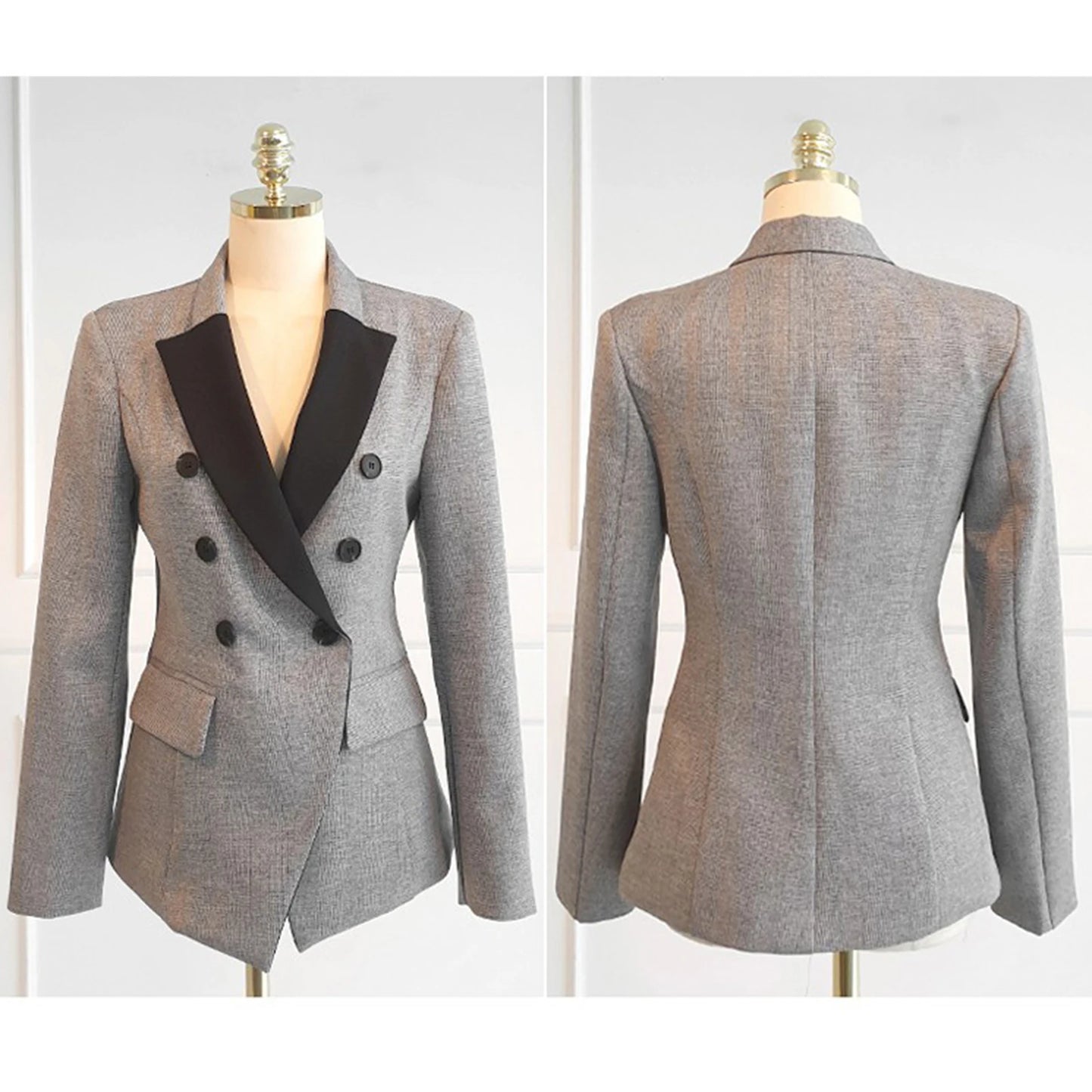 Trendy Slim Fit Commuting Two Pieces Set Office Women's Formal Outfit Double Breasted Work Blazer+Suit Pants Spring Autumn New