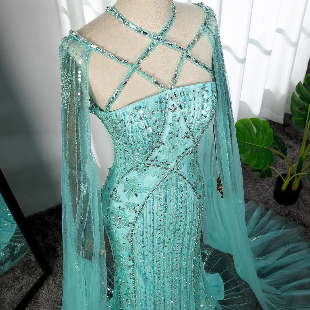 SERENE HILL Arabic Caramel Mermaid Elegant Cape Sleeves Beaded Luxury Evening Dresses 2024 Formal Gown For Women Party GLA71905A