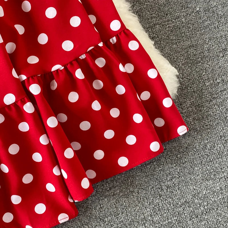 New Summer Women's Fashion Vintage Polka Dot Midi Dress Elegant and Chic A-Line Party Casual White Black Vestidos Female Robe