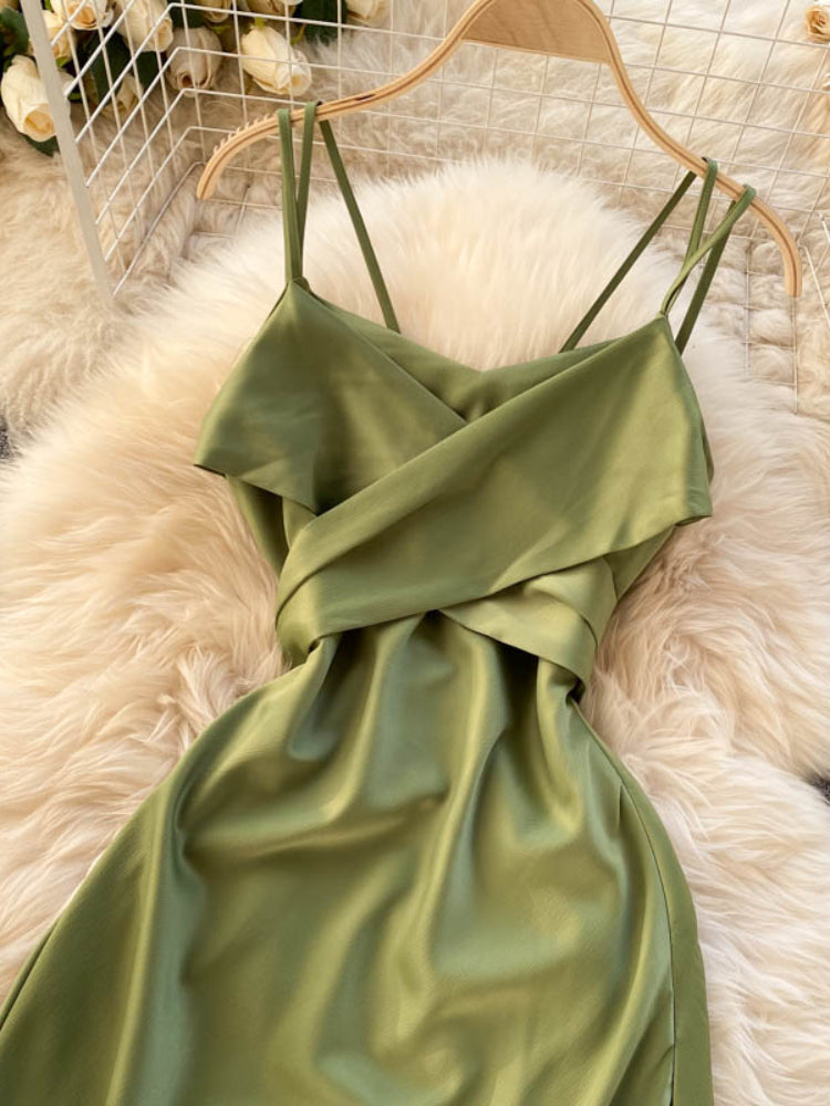 New Women Casual Long Dress Summer Cross V-neck Sexy Off-shoulder Dresses Ladies Sleeveless Slim Satin Long Robe Vestidos