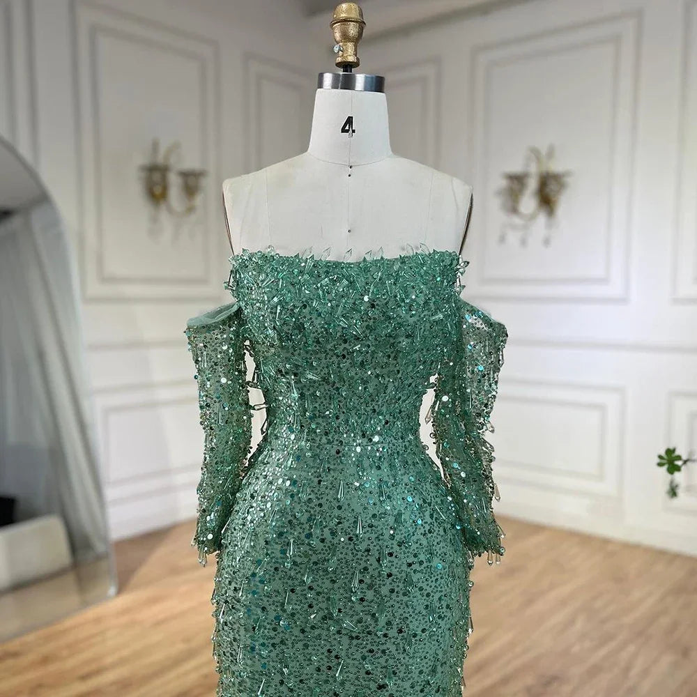 Serene Hill Arabia Orange Mermaid Strapless Luxury Beaded Crystal Evening Dresses Gowns for Women Wedding Party 2024 GLA72402
