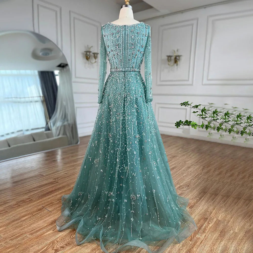Serene Hill Dubai Arabic Designer Luxury Nude A Line Beaded Evening Dresses Gowns For Formal Occasion 2024 LA72088