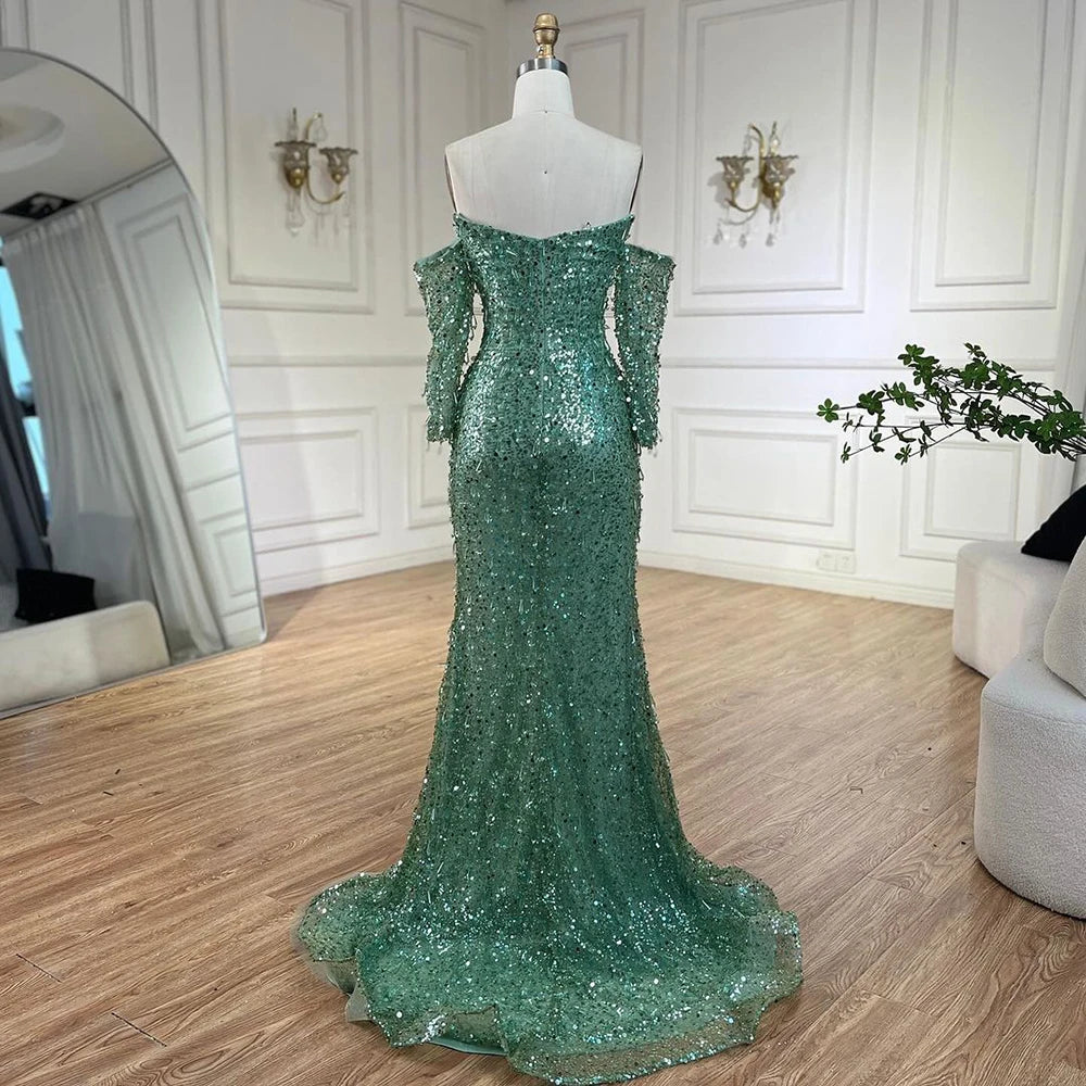 Serene Hill Arabia Orange Mermaid Strapless Luxury Beaded Crystal Evening Dresses Gowns for Women Wedding Party 2024 LA72402