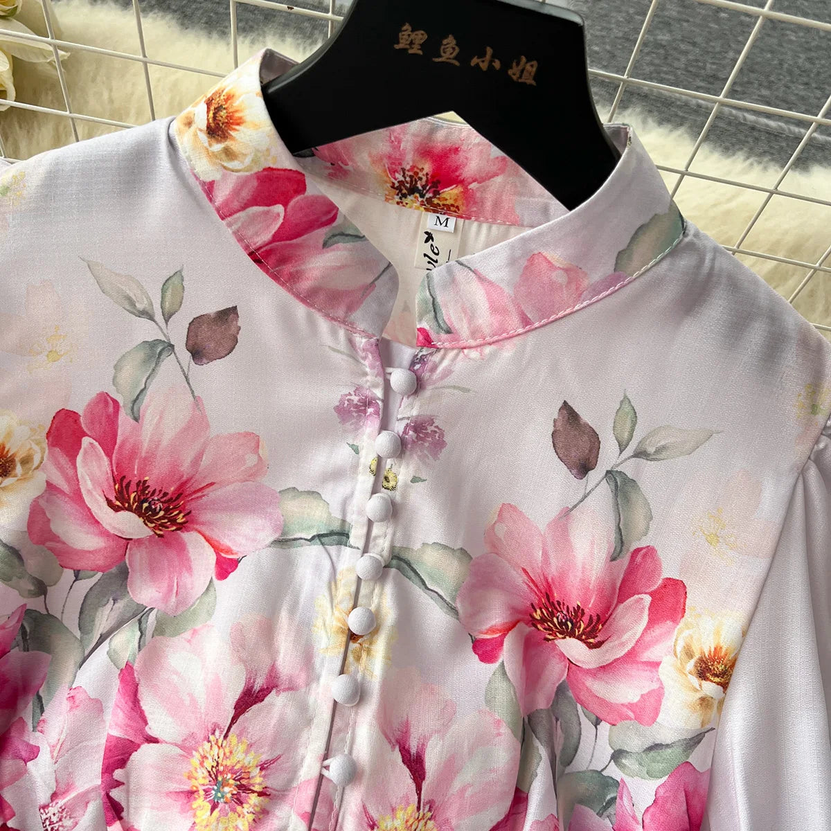 Elegant Party Dresses Women Round Neck Button Up Vintage Floral Print Dress Spring Summer Long Lantern Sleeve Belted Mini Dress