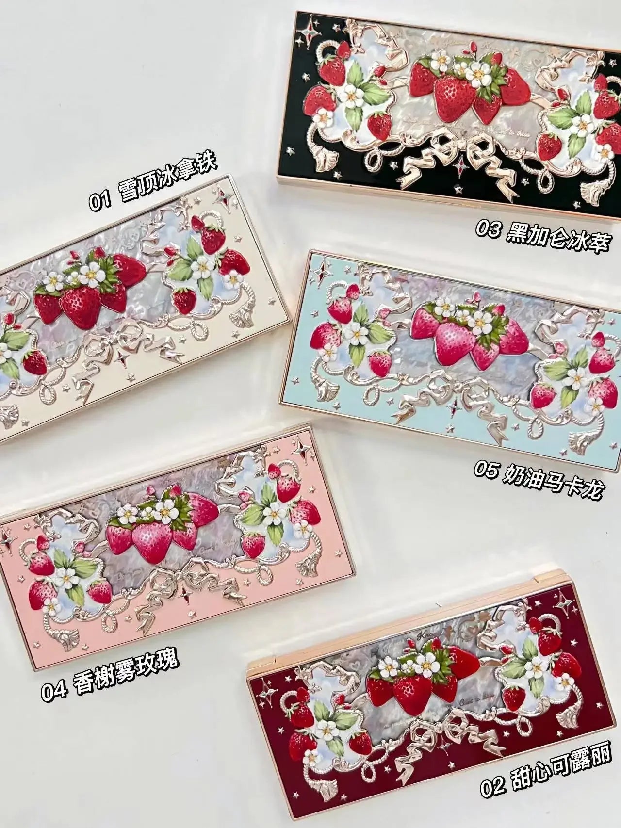 Flower Knows Strawberry Rococo Pressed Glitter Eyeshadow 5 Color Palette with Creamy Texture for Natural Makeup Eye Shadows