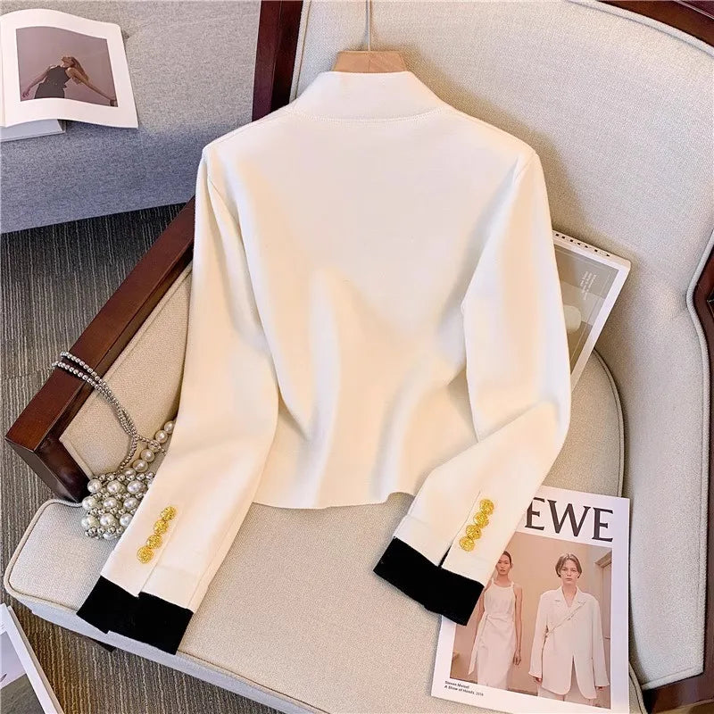 Vintage Trendy V-neck Cardigan for Spring and Autumn New Women Long Sleeve Sweater Jacket Elegant Chic Knitted Thin Coat Female
