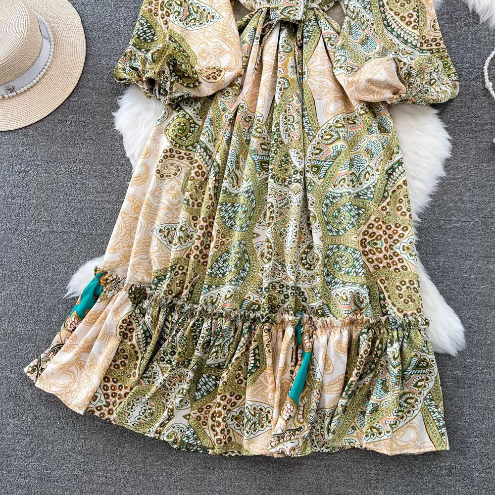 Women Casual A-Line Vintage Floral Long Dress Autumn Elegant Chic Party Boho Maxi Dresses Beach Holiday Female Vestidos New