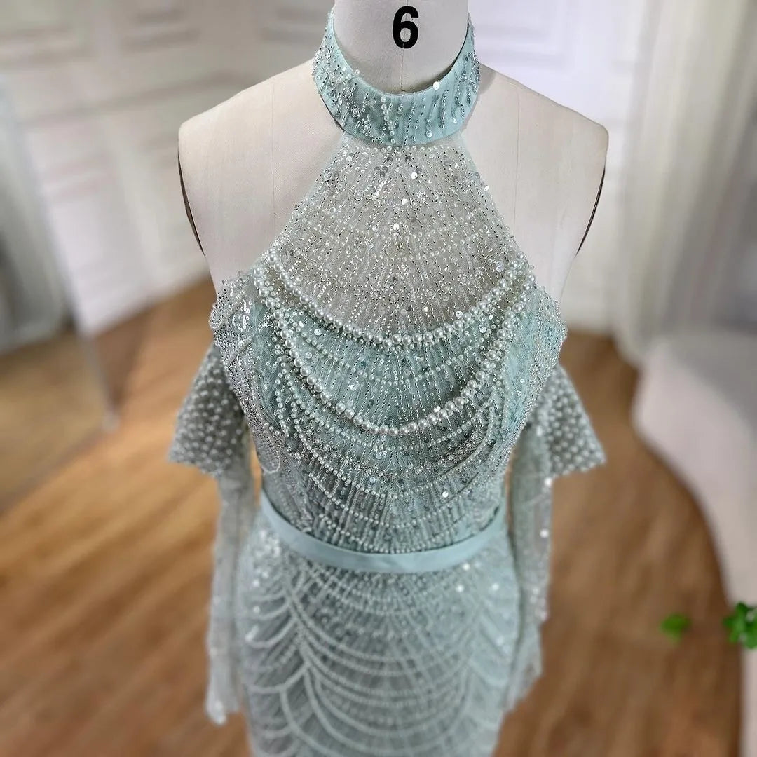 SERENE HILL Dubai Arabic Nude Mermaid With Gloves Luxury Beaded Evening Dresses Gowns 2024 For Women Wedding Party GLA72032A