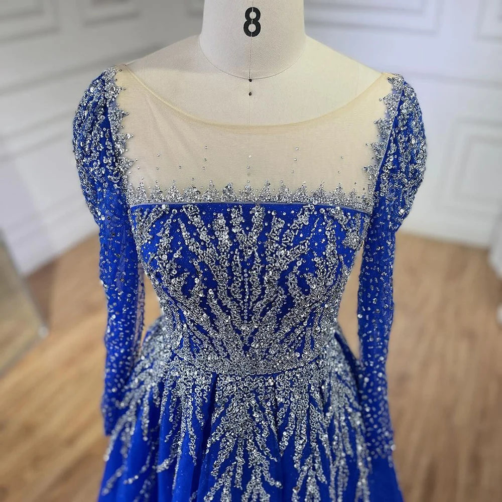 Serene Hill Muslim Pink A Line Beaded Luxury Dubai Long Evening Dresses Gowns 2024 For Woman Wedding Party LA71915