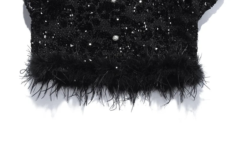 Women's Autumn and Winter Black Small Fragrance Coarse Tweed Elegant Short Coat French Heavy Industry Sequin Decorative Jackets