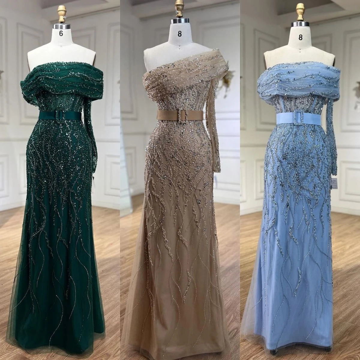 SERENE HILL 2024 Arabic Nude Mermaid One Shoulder Luxury Beaded Evening Party Dresses Formal Gowns For Women Wedding GLA72161