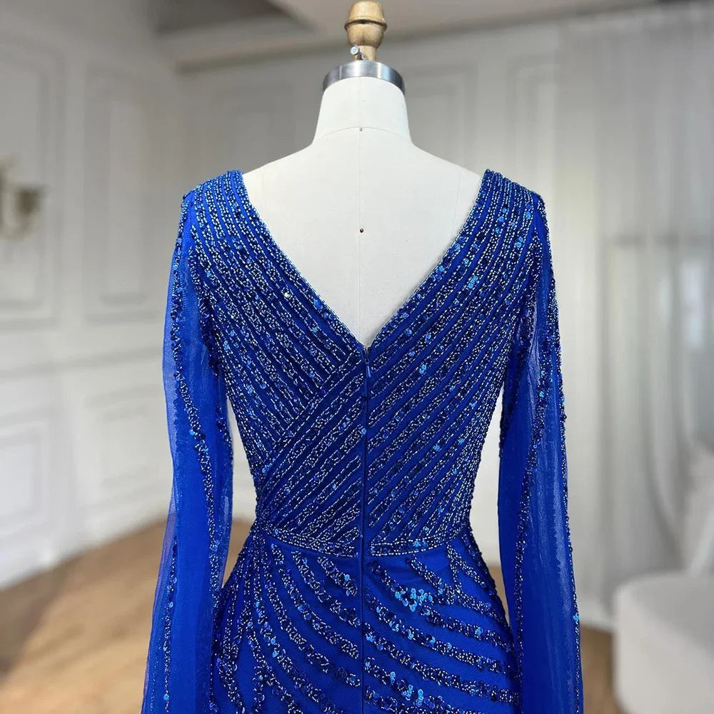 SERENE HILL 2024 Arabic Dubai Caramel Mermaid Luxury Beaded Evening Dresses Cape Sleeves Gowns For Women Wedding Party GLA71493A