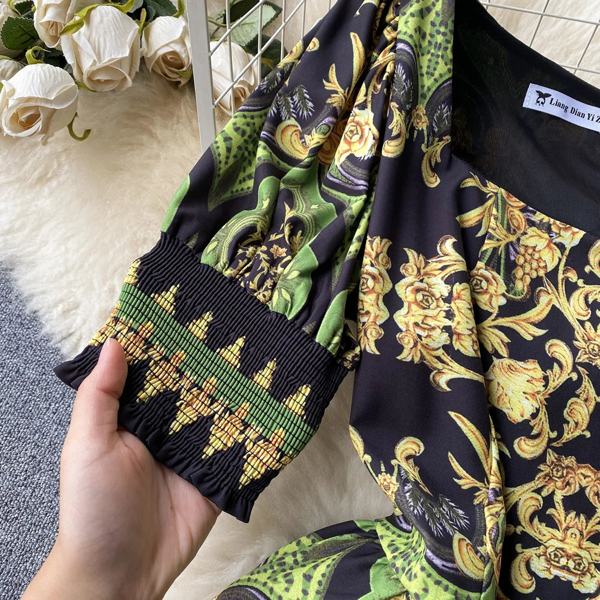Elegant Party Dresses For Women 2023 Fashion Clothes Vintage Print Mini Dress Square Neck Short Sleeve Tiered Hem Summer Dress