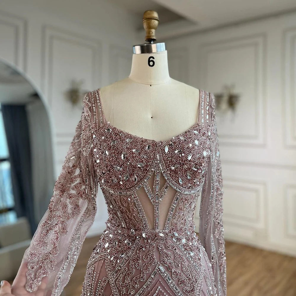 Serene Hill 2024 Women Wedding Parties Dubai Arabia Luxury Beaded Evening Dresses Gowns Green Elegant Split Mermaid LA72518
