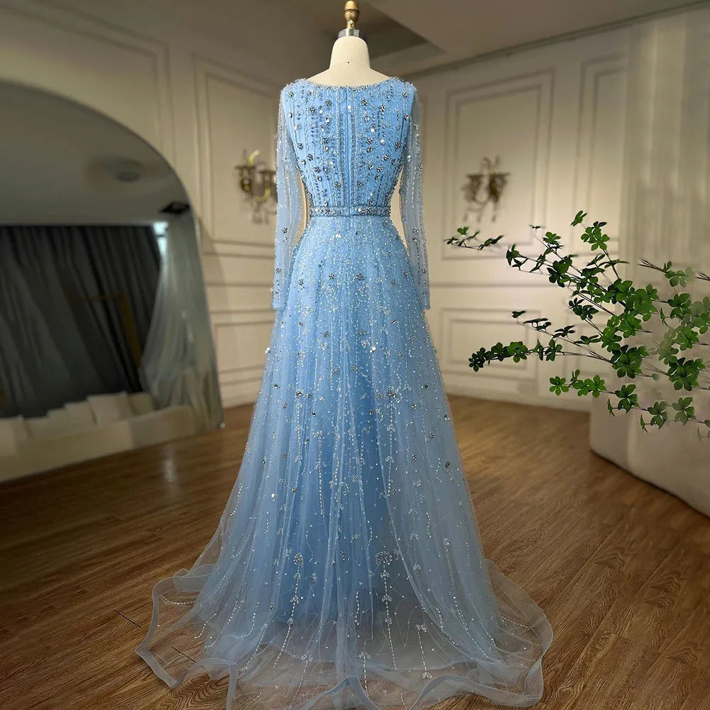 Serene Hill Dubai Arabic Designer Luxury Nude A Line Beaded Evening Dresses Gowns For Formal Occasion 2024 LA72088