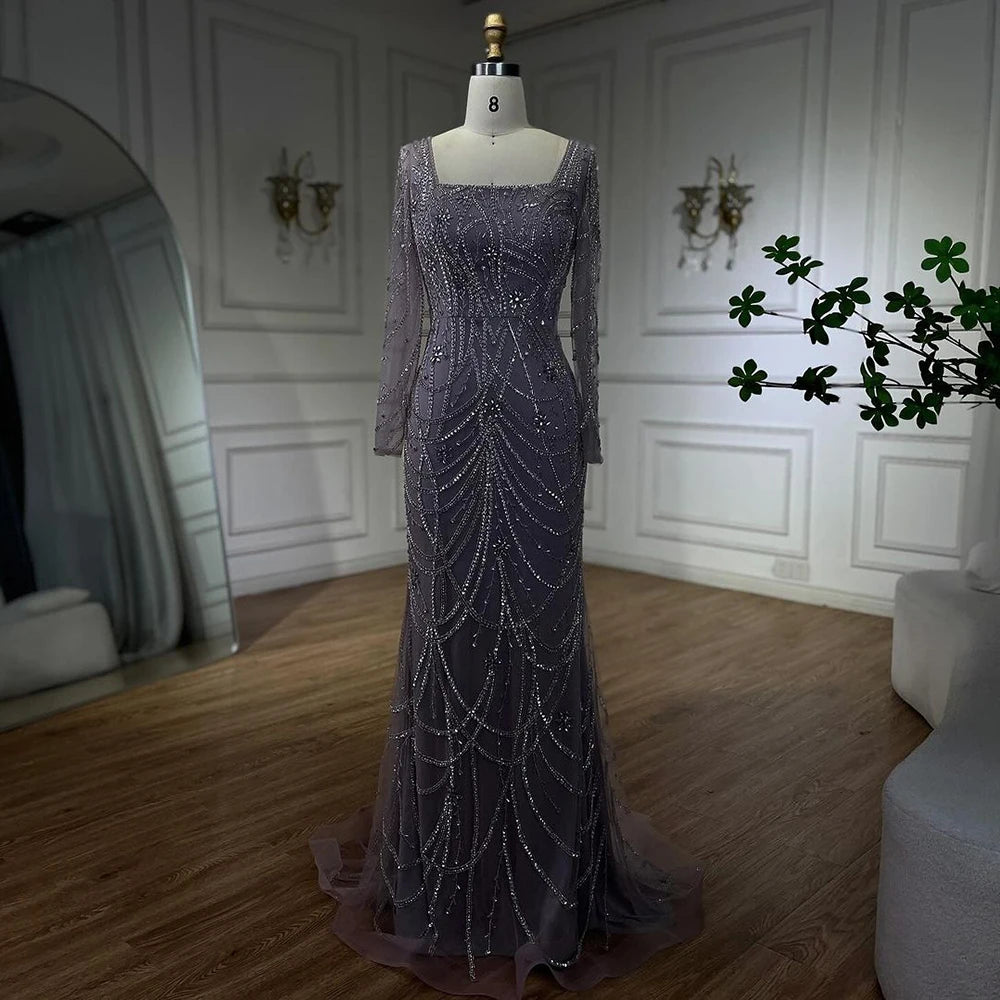 Serene Hill Luxury Dubai Green Mermaid Elegant Crystal Beaded Arabic Evening Dresses Gowns For Women Wedding Party 2023 BLA72242